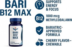 Bari B12 Max, Chewable Vitamin B12 1000mcg Methylcobalamin Cherry Flavor, 100 CT