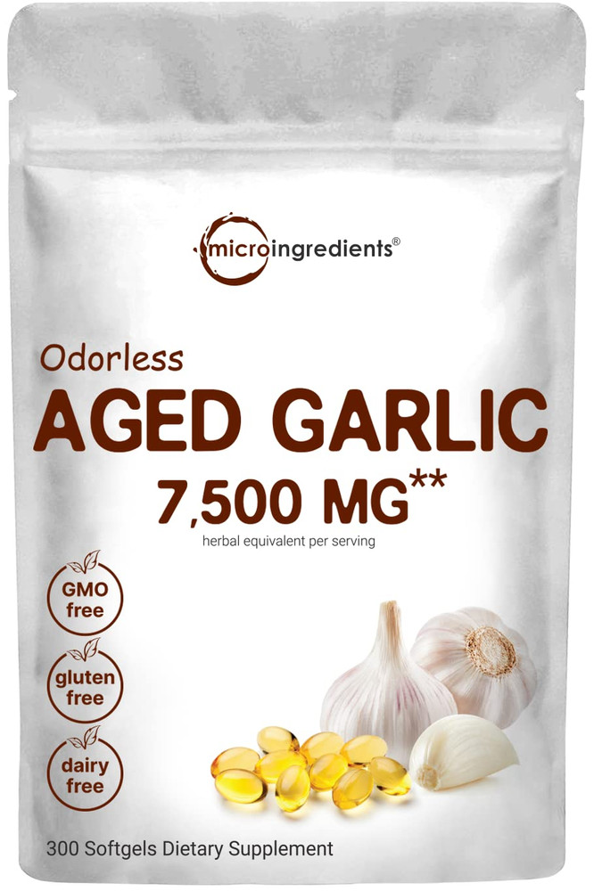 Micro Ingredients Odorless Garlic 7500mg, 300 Softgels Grown Allium Sativum Bulb