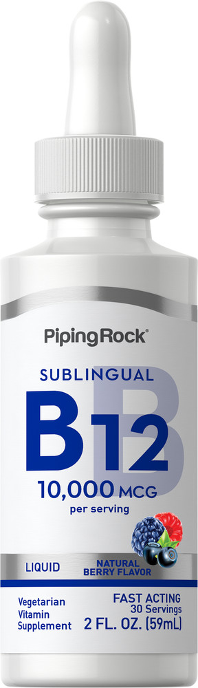 Vitamin B12 Sublingual | 10000 mcg | 2 Fl Oz | Non-GMO | by Piping Rock