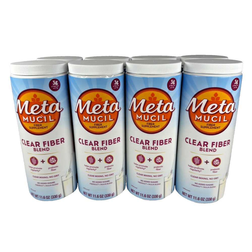 Metamucil Clear Fiber Supplement, Unflavored, 11.6 oz LOT OF 8 New Meta Mucil