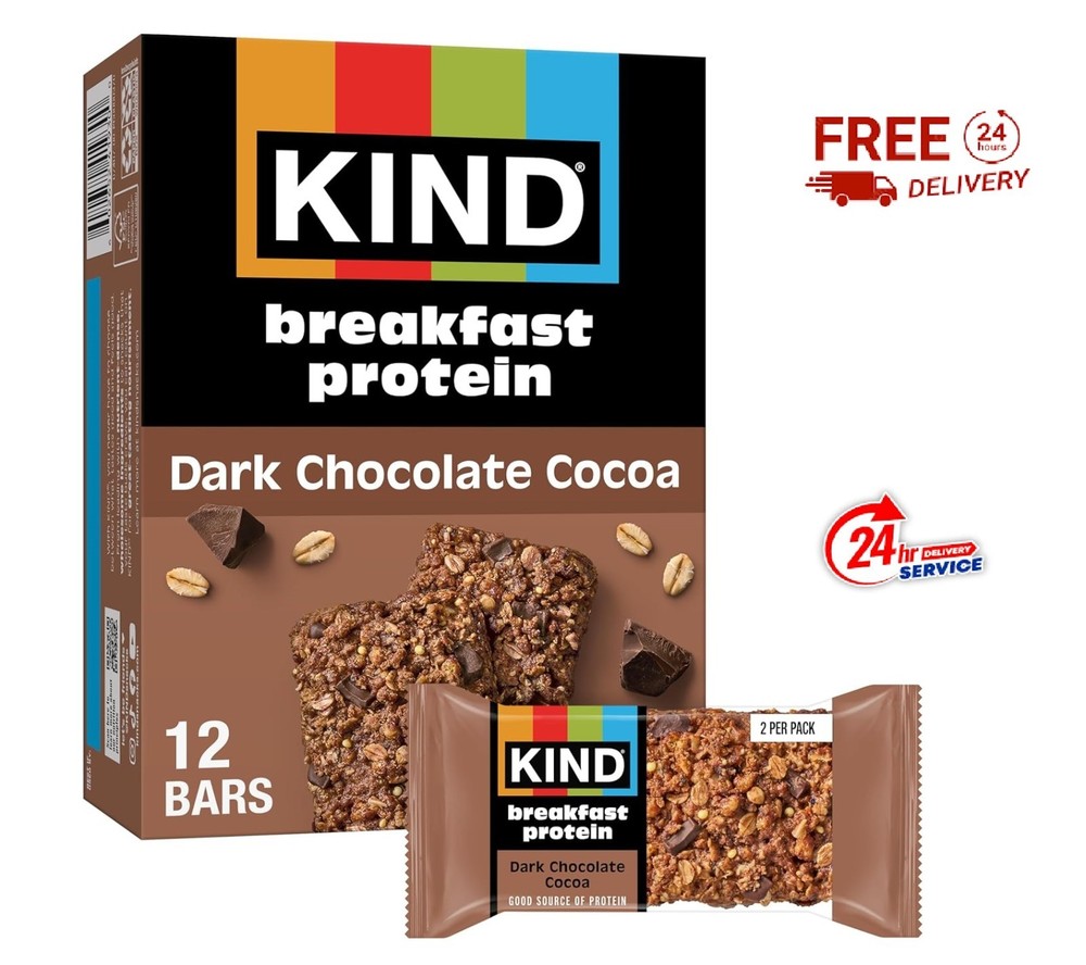 Breakfast Protein Bars, Dark Chocolate Cocoa, Healthy Snacks, Gluten Free, 8g…