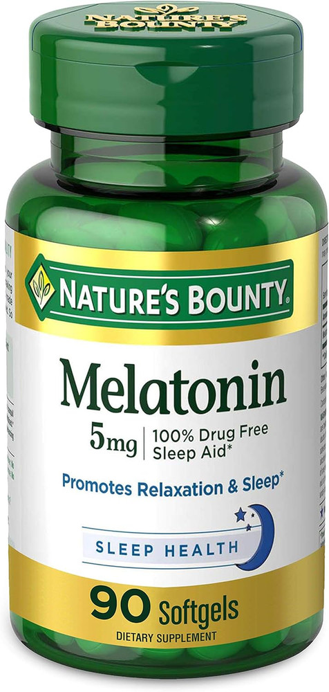 Nature’S Bounty Melatonin, 100% Drug Free Sleep Aid, 5Mg, 90 Softgels(Pack of 2)