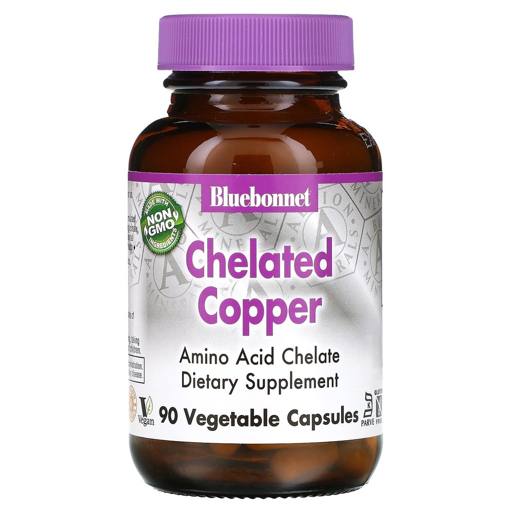 Bluebonnet Nutrition Chelated Copper 90 Vcaps Egg-Free, Fish Free, Gluten-Free,