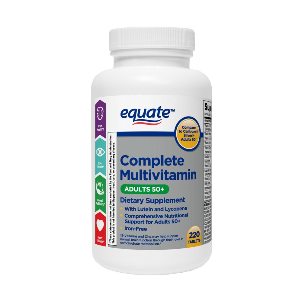 Equate Complete Multivitamin Dietary Supplement Adults 50+ 220 Count No Gluten