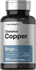 Chelated Copper Supplement 6Mg | 300 Tablets | Essential Trace Mineral | Vegetar