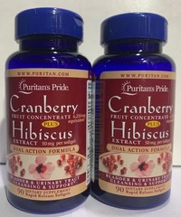 Puritan’s Pride Cranberry Fruit 25,000mg + Hibiscus 200mg 180 Softgels (2 Pack)