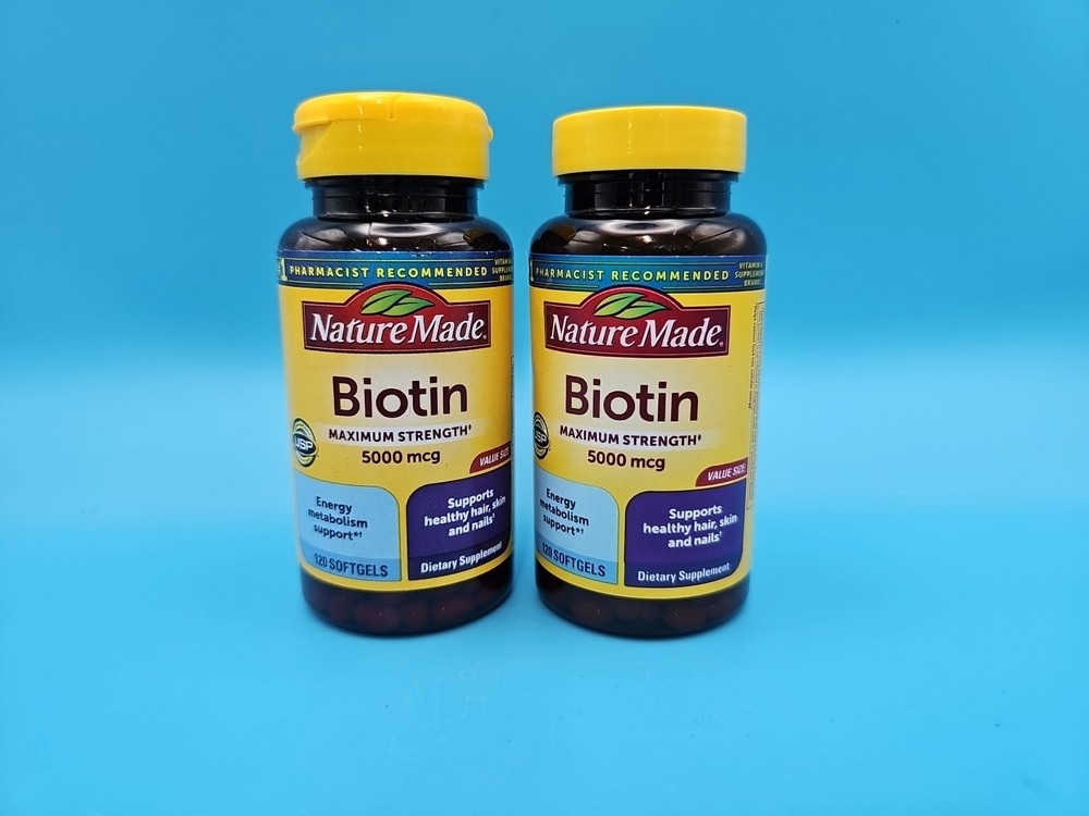 Nature Made Maximum Strength Biotin 5000 mcg 120 Softgels EXP Oct 26/Jun 27 2Lot