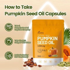 2 PACKS–NEW LUXRY VIVONU Pumpkin Seed Oil 1000mg with Saw Palmetto 300 Softgels