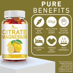 Magnesium Citrate Gummies – 60 High Strength Vegan Magnesium Gummies 600mg