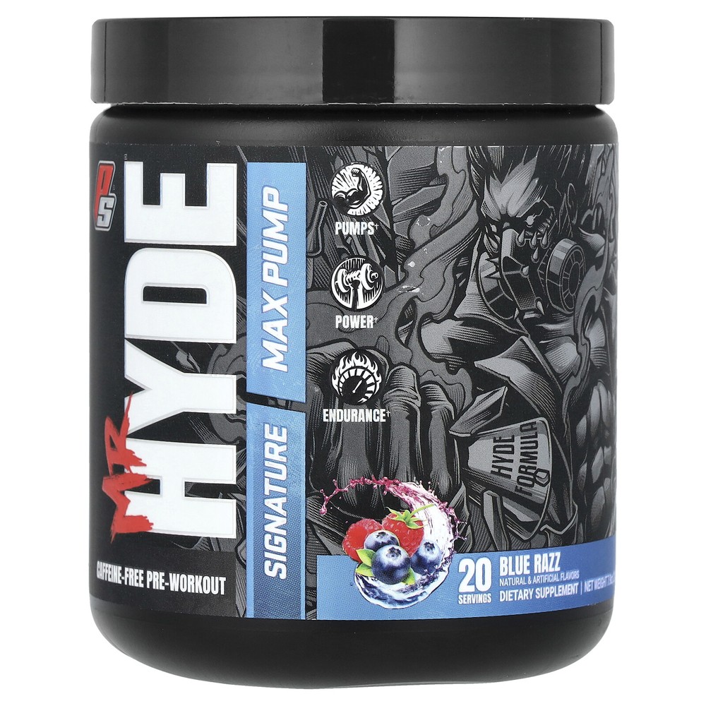 Mr. Hyde, Signature Max Pump, Pre-Workout, Caffeine-Free, Blue Razz, 7.9 oz (224