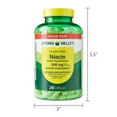 2 Pack Spring Valley Flush Free Niacin 500mg Metabolism Capsules, 240 Count