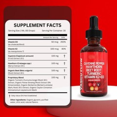 Hawthorn Pepper Cayenne Flow Liquid Drops Vascu Beef Turmric Root Vitamin K2+D3