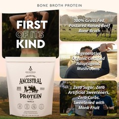 Ancestral Supplements Grass Fed Beef Bone Broth Protein Powder Vanilla 30 Serv