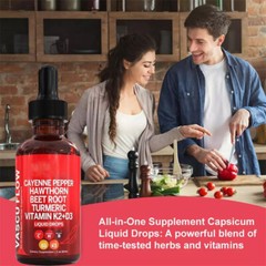 Quality Cayenne Pepper Hawthorn Beet Root Turmeric Vitamin K2+D3 Liquid Drops 60