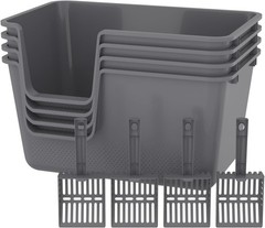 4-Pack Cat Litter Box with High Sides and Scoop,Plastic Open Top Cat Litter Box,