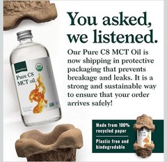 Natural Force Organic Pure C8 MCT Oil – Liquid MCT Oil in Glass Bottle, 16 Ounce