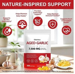 Elare Aged Garlic Extract, 300 Softgels, 7500mg Odorless | Heart & Immune pack 1