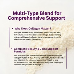 Multi Collagen Peptides , 1lb – Hydrolyzed I,II,III,V,X with Biotin, Hyaluron…