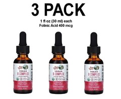 Folinic Acid 3 PACK, Vegan B Complex Liquid Drops, Cherry, 1 fl oz (30 ml) each