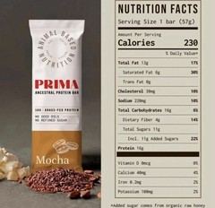 PRIMA Ancestral Protein Bars 7 Pack|Mocha | Low Carb | Animal based |16g Protein