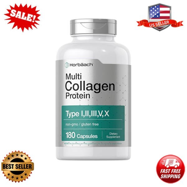 Horbäach Multi Collagen Protein 2000 mg | 180 Capsules 180 Count (Pack of 1)