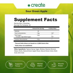 Create Creatine Monohydrate Gummies for Men & Women, Strength, Sour green 90 CT