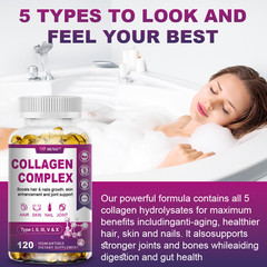 Collagen Peptides Pills 2000mg Hydrolyzed Anti Aging Capsules Types I,II,III,V,X