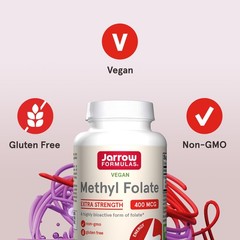 Jarrow Formulas Extra Strength Methyl Folate 400 mcg, Dietary Supplement for Car
