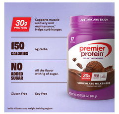 Premier Protein Whey Chocolate Milkshake 1.5lb 30g Protein