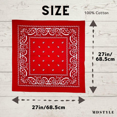 Extra Large Bandana 27” x 27” 100% Cotton for Men & Women Paisley Handkerchief H