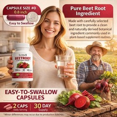 Lemeli Beetroot Capsules 1300mg Per Serving, Plant-Based 60 Count (Pack of 1)