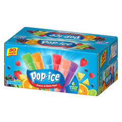 Pop-Ice Assorted Fruit Freezer Ice Pops, Gluten-Free Frozen Snack, 1.5 oz, 80 Ct