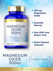 Magnesium Oxide 500Mg | 120 Capsules | Premium Quality | Non-Gmo and Gluten Free