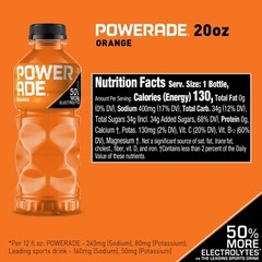 POWERADE Electrolyte Enhanced Orange Sport Drink, 20 fl oz, 8 Count Bottles