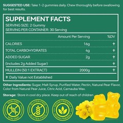 60 Count Mullein Gummies for Lung Cleanse, 2000mg Organic Mullein Leaf Extract f