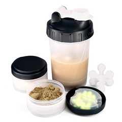 16 OZ Shake Bottle Protein Powder Shaker Blender Gym Smoothie Cup two storage
