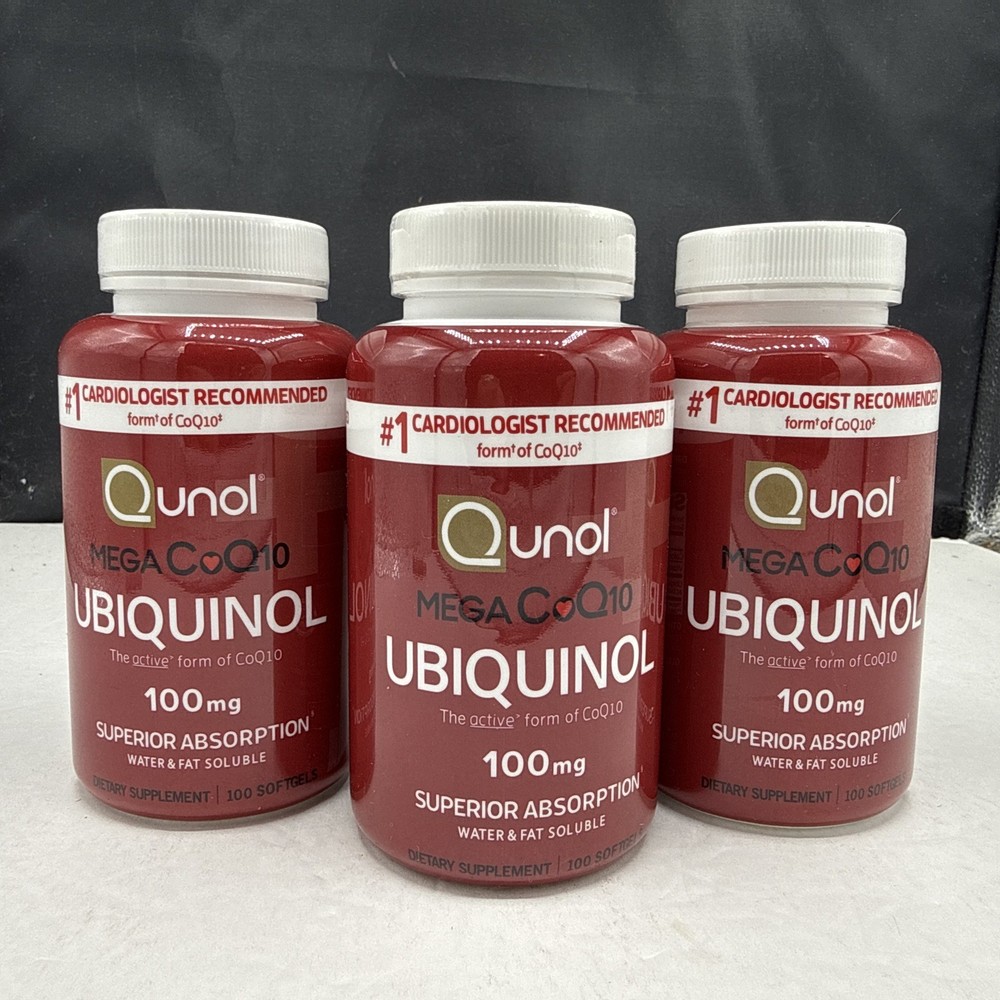100mg 300MO. QUNOL UBIQUINOL Softgels Mega CoQ10 Supplement 3 bottles Exp 2027