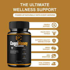 CogniHoney Advanced Capsules, Cogni Honey Cognitive Support (60 Capsules)