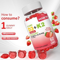 Vitamin D3 K2 Gummies – 60 Count – Support Bone Heart Immune Health, Strawberry