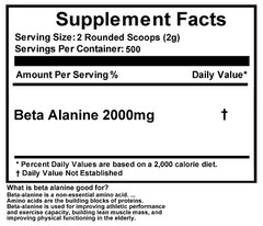 Beta Alanine Unflavored 2.2lb (1000g) 100% Pure Powder 500 Servings KOSHER