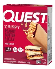 🔴 New QUEST Crispy PEANUT BUTTER & JELLY Net Carbs Protein Bars (1 Box) 8.46oz
