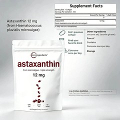 Micro Ingredients Natural Astaxanthin 12mg | 120 Softgels, Easy to Swallow