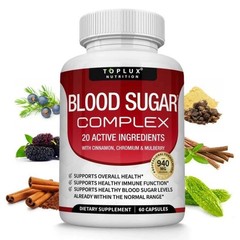 Toplux Blood Sugar Balance Complex 20 Herb Vitamin Blend Vegan 60 Caps Support