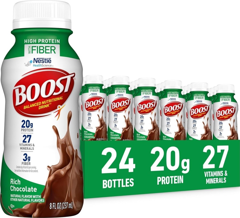 BOOST High Protein Fiber Nutritional Drink Rich Chocolate 8 fl oz 24 Pack NEW