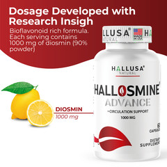 Hallosmine ADVANCE Diosmin 1000 mg – Varicose Veins, Spider Veins – 60 capsules
