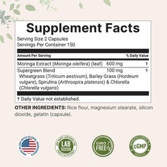 Micro Ingredients Moringa Oleifera | 300 Capsules with 300 Count (Pack of 1)