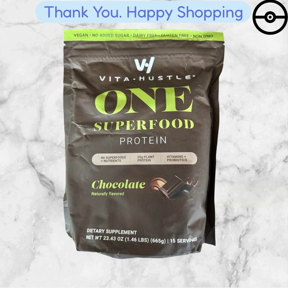 VitaHustle ONE Superfood Protein Powder Chocolate Vegan Protein 1.5lb 03/2027