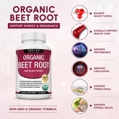 Toplux Organic Beet Root 2040mg Tablets, Nitric Oxide & Circulation Support