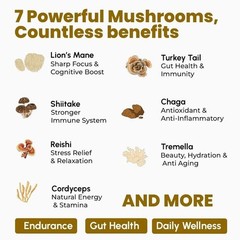 Rooted Active’s 7-in-1 Mushroom Complex, Lion’s Mane, Reishi (60 Caps) R053