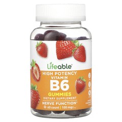 High Potency Vitamin B6 Gummies, Natural Strawberry, 100 mg, 60 Gummies (50 mg